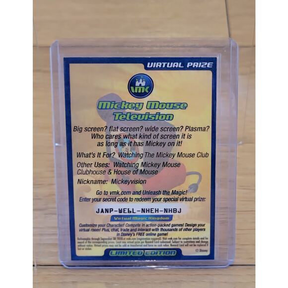 Rare Virtual Magic Kingdom VMK Disney Mickey Mouse Television Reward Card Limite - Picture 2 of 2